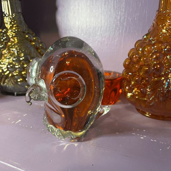 Vintage Art Glass MOD Chunky Owl Figurine Paperweight - Picture 4 of 6